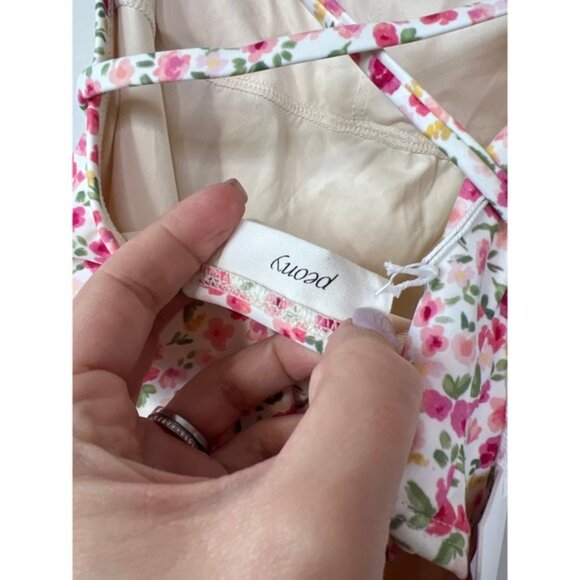 NWT Peony Tie Side One-Piece Floral Criss-Cross Back Swimsuit in Pink Rosie - Picture 6 of 8